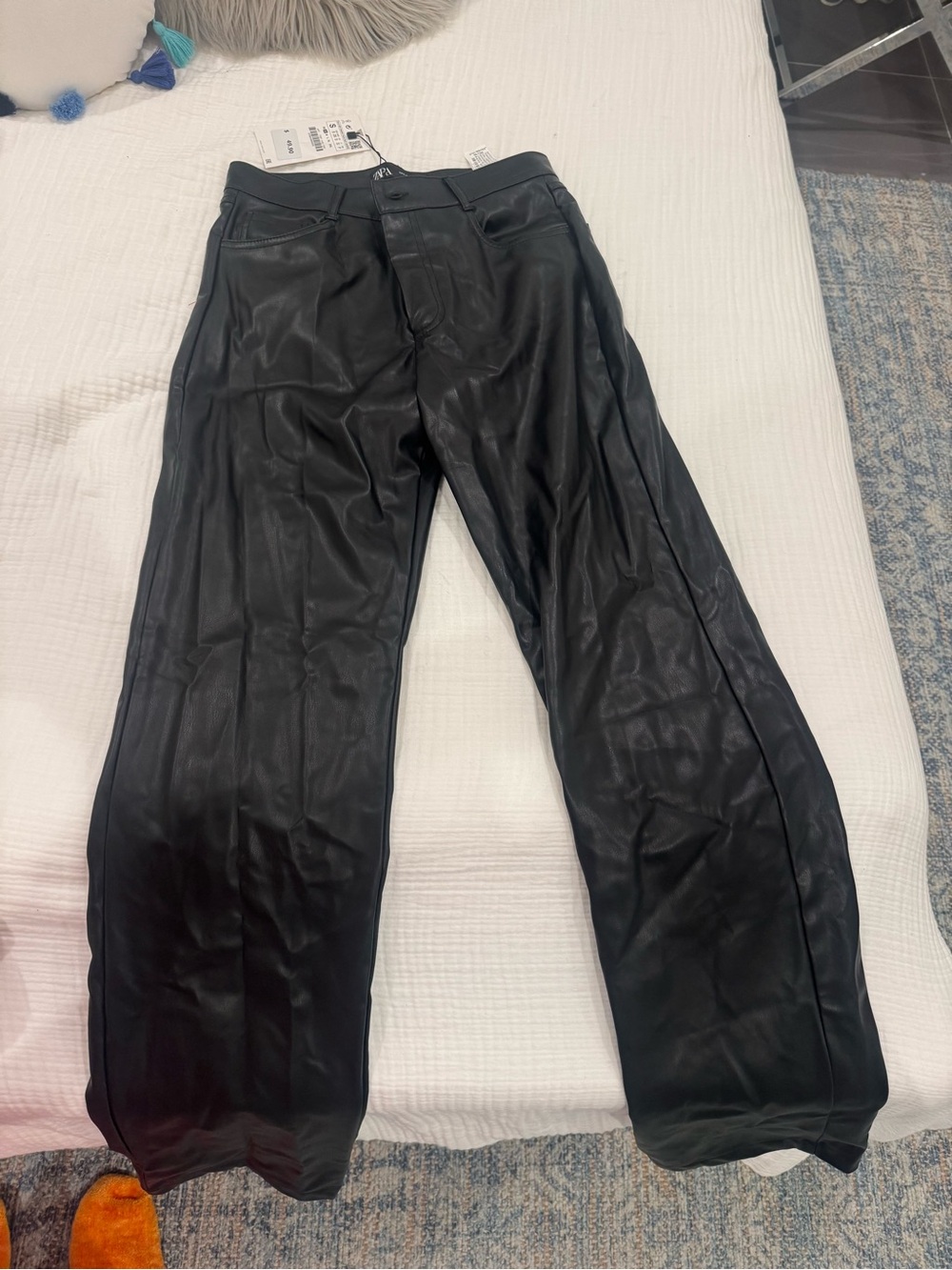 Zara Black Faux Leather Straight-Leg Pants